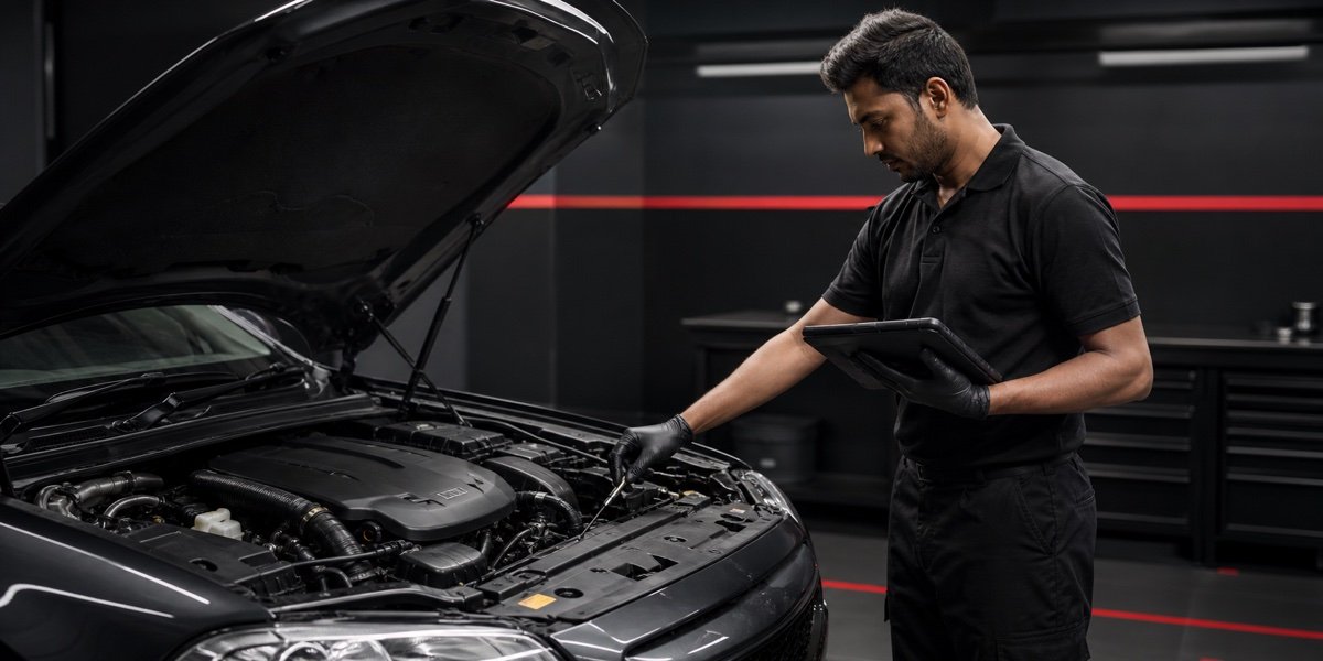 EngineRoom technician verifying engine operation after carbon cleaning